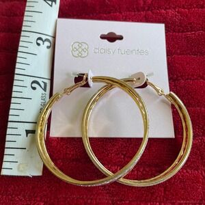 Daisy Fuentes Gold Tone Multi Texture Double Hoop Earrings Diamond Cut Glitter